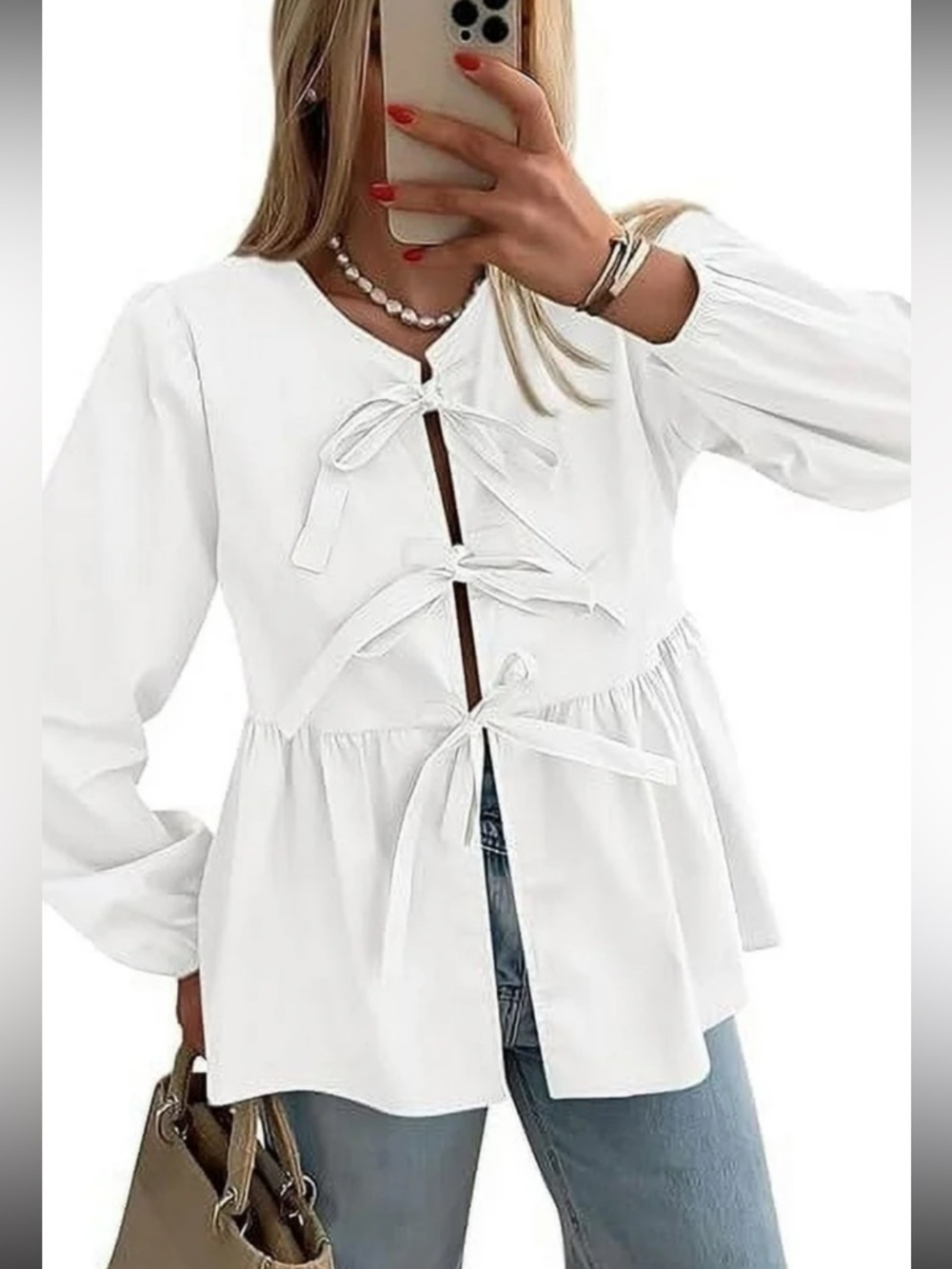 Pretty Garden Chic Ivory Bow-Tie Blouse - Picture 6 of 7
